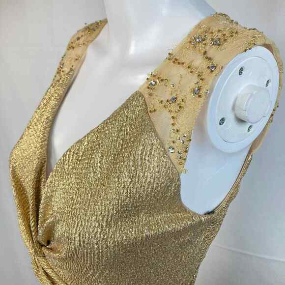David Meister Gown Womens Sz 2 Gold Metallic Evening Gown Lace‎ Sequin Twist - Picture 4 of 10